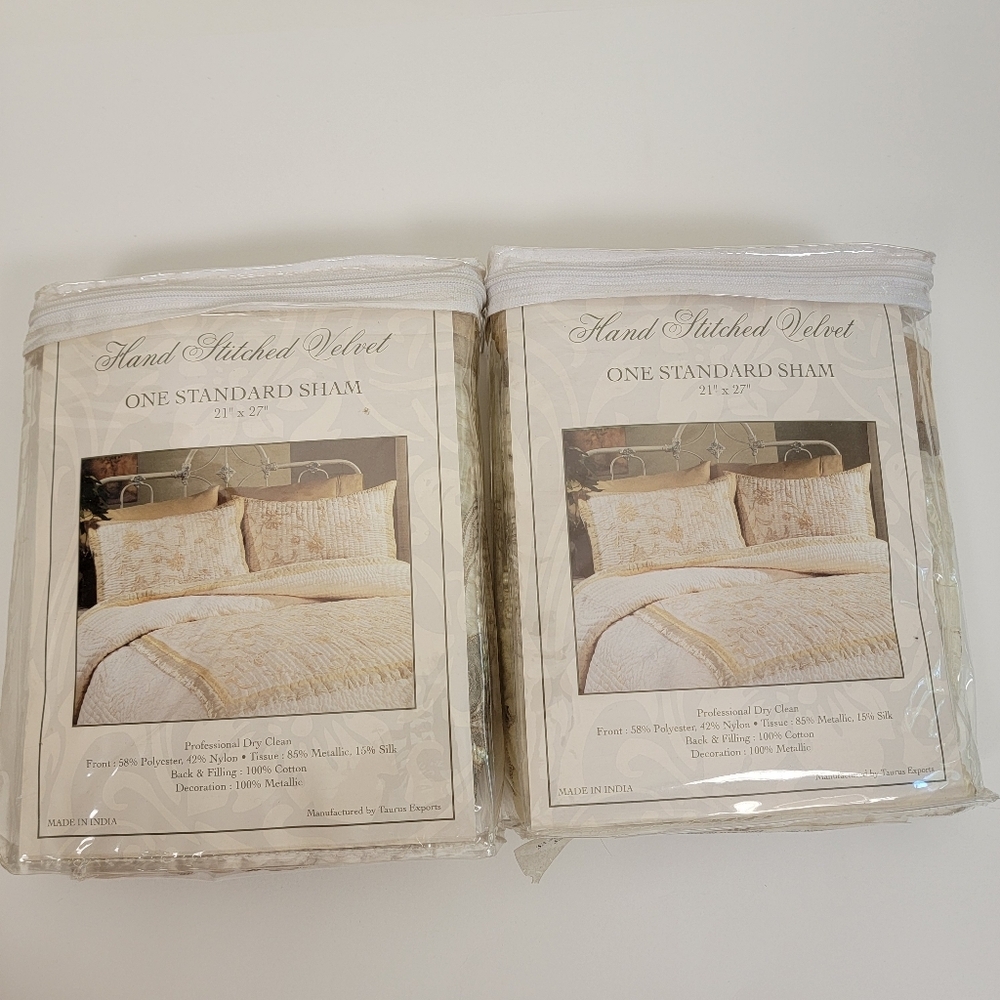 Elegant Cream Taupe Pillow Shams Cover Set 2 Piece 21" X 27" Standard NIP - Picture 3 of 9